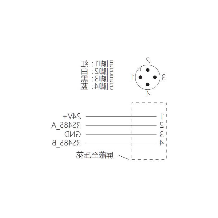 M12 4Pin, male straight, single-end precast PVC non-flexible cable, shielded, gray sheathed, 0C4A23-XXX